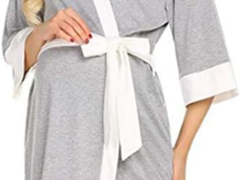 Maternity Robe Nursing Nightgown Delivery Birthing Gown for Hospital Breastfeeding Bathrobes Lace Dress