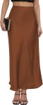 Women's Leopard Print Satin Maxi Skirt High Waisted Elastic Waistband Silk A-Line Casual Party  Summer Long Skirts