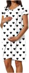 Women's Heart Print Maternity Nursing Dress Short Sleeve Breastfeeding Nightgown Labor Delivery Gown 2026