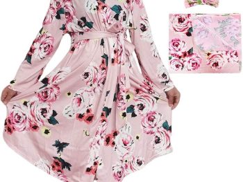 Maternity Robe and Matching Baby Swaddle Blanket Set, Mommy Robe with Receiving Blanket Girls Boys Sleepwear