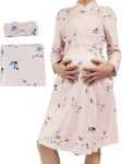 Women's Maternity Nursing Mommy Robe with Matching Swaddle Set, Pregnancy Hospital Labor Robes