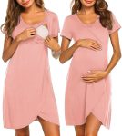 Nursing Nightgown 3 In 1 Maternity Nightgown Short Sleeve Nursing Gown Breasfeeding Sleepwear Delivery Dress