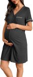 Women’s Labor and Delivery Night Gown for Maternity Short Sleeve V Neck Open Front Shirt Dress with Buttons