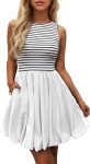 Women's Casual Bubble Mini Dress with Pockets Sleeveless Bubble Hem Striped Tank Short Dresses Summer