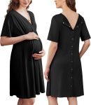 Labor and Delivery Gown for Hospital Short Sleeve Maternity Nursing Dress Nightgown with Button S-XXL