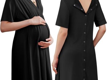 Labor and Delivery Gown for Hospital Short Sleeve Maternity Nursing Dress Nightgown with Button S-XXL