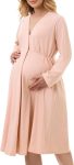Womens Nursing Maternity Nightgown for Breastfeeding, Labor and Delivery Gown, Long Sleeve Postpartum Night Gown