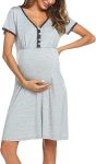 Women 3 in 1 Delivery/Labor/Maternity/Nursing Nightgown Short Sleeve Pleated Breastfeeding Sleep Dress(S-XXL)