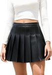 Women's Faux Leather Mini Skirt – High-Waisted A-Line Flared / Short Pleated Skirt