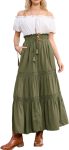 Women Renaissance Skirt  Lace Trim Tiered Maxi Skirts with Pockets