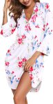 Women's Nightgown V Neck Striped Button Down Sleepwear 3/4 Sleeves Nightshirts Soft Button Sleep Dress S-XXL