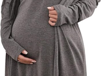 Women's Maternity Pajama Set V Neck Nursing Gown and Robe Sets Pregnancy Sleepwear