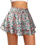 Women's Boho Ruffle Skirt Floral Tiered Mini Skirts with Shorts Underneath