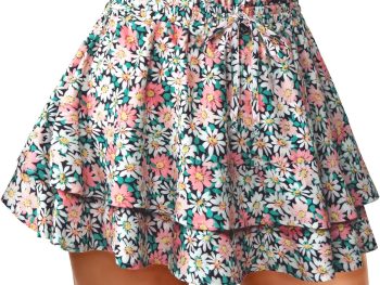 Women's Boho Ruffle Skirt Floral Tiered Mini Skirts with Shorts Underneath