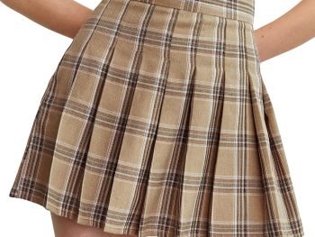 Women's Pleated Skirt – Y2K Style Mini / High-Waisted A-Line Uniform Skort (Plaid)