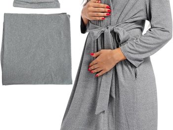 Maternity Mommy Robes with Matching Swaddle Blanket Set, Maternity Mommy Postpartum Bathrobe Sleepwear