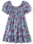 Girls Short Puff Sleeve Smocked Floral Dress, Sizes XS-XXL