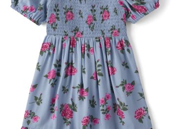 Girls Short Puff Sleeve Smocked Floral Dress, Sizes XS-XXL