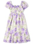 Girls Short Flutter Sleeve Floral Tiered Dress, Sizes XS-XXL