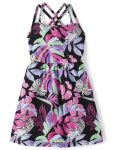 Girls Sleeveless Printed Cross Back Dress, Sizes XS-XXL