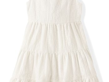 Girls Strappy Bow Back Eyelet Tiered Dress, Sizes XS-XXL